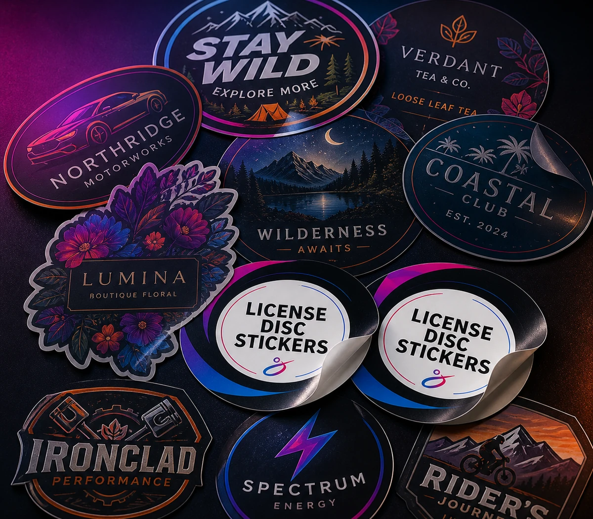 Custom vinyl stickers and licence disc holders